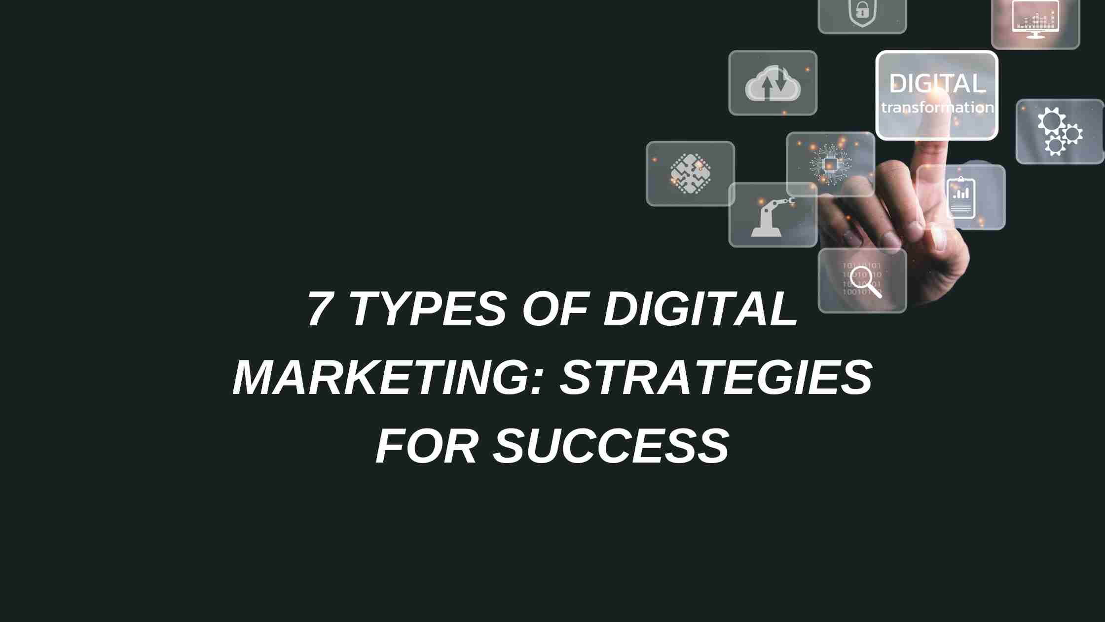 An illustration depicting seven distinct digital marketing strategies aimed at driving successful outcomes for businesses.